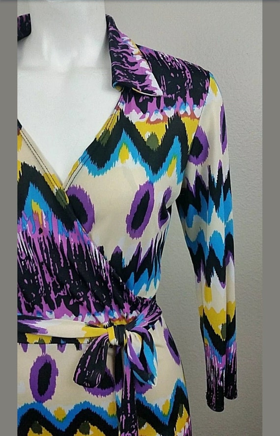 Vintage 80s Mod Multi Abstract Print Wrap Spandex… - image 2