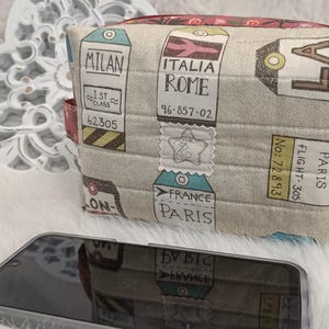 Quilted Travel Makeup Bag, Handmade Floral Toiletry Pouch