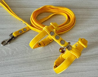 Geel fluwelen harnas en riem voor fretten: verstelbare halsband