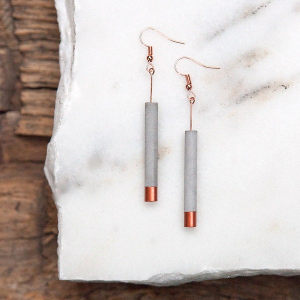 Concrete Copper Cylinder Earrings (light)