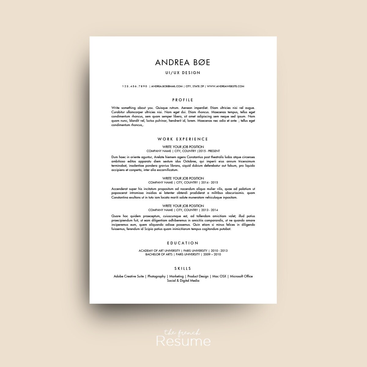 Resume Template (Curiculum Vitae, Free Cover Letter & References) for MS Word | Modern, Simple and Design CV, Teacher | Model 04 : Andrea