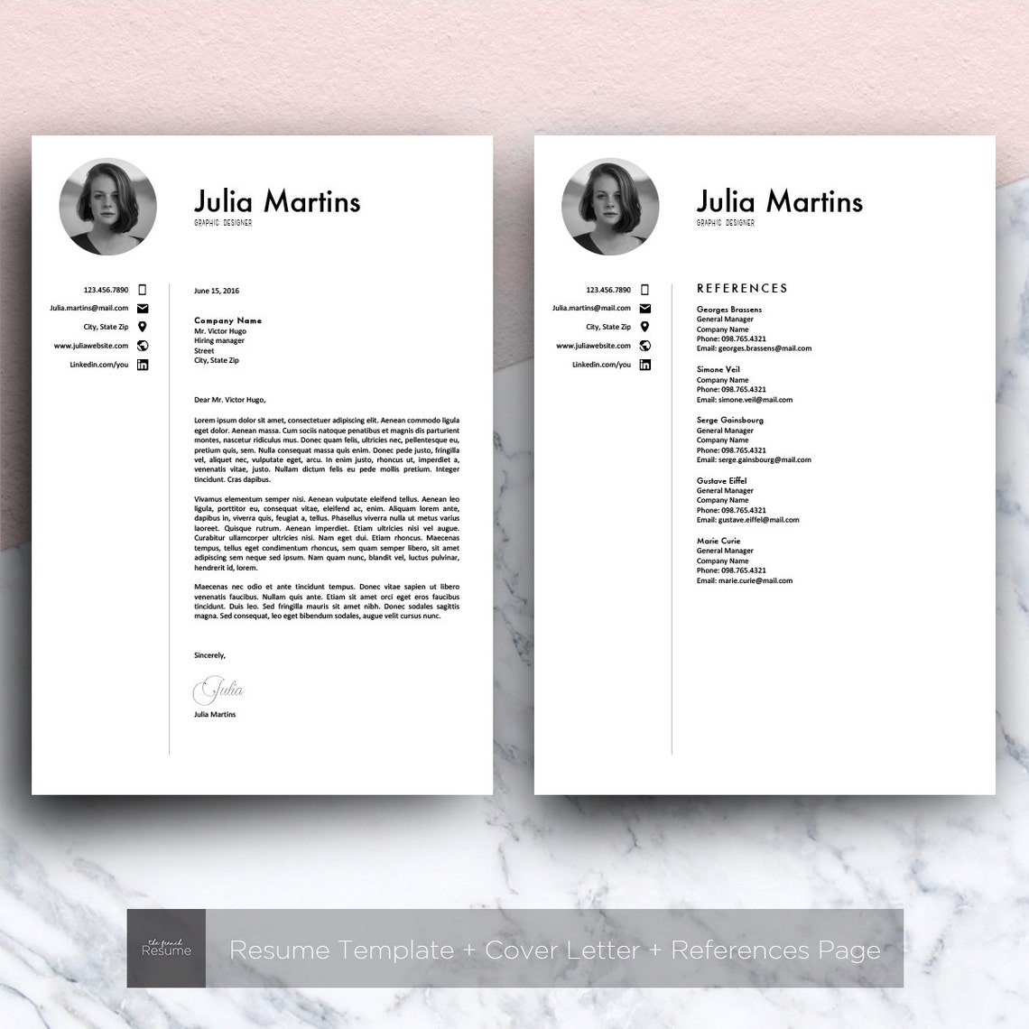Resume Template With Photo (CV, Cover Letter & References) for MS Word ...