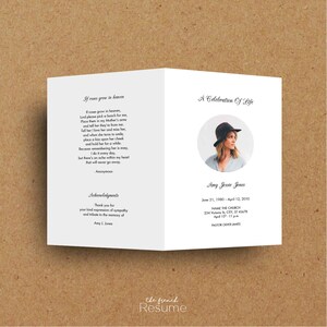 May include: A white folded card with a poem about a mother and a photo of a woman wearing a hat. The card reads "A Celebration of Life" and includes the name "Amy Jessie Jones" and the dates "June 21, 1980 - April 12, 2010".