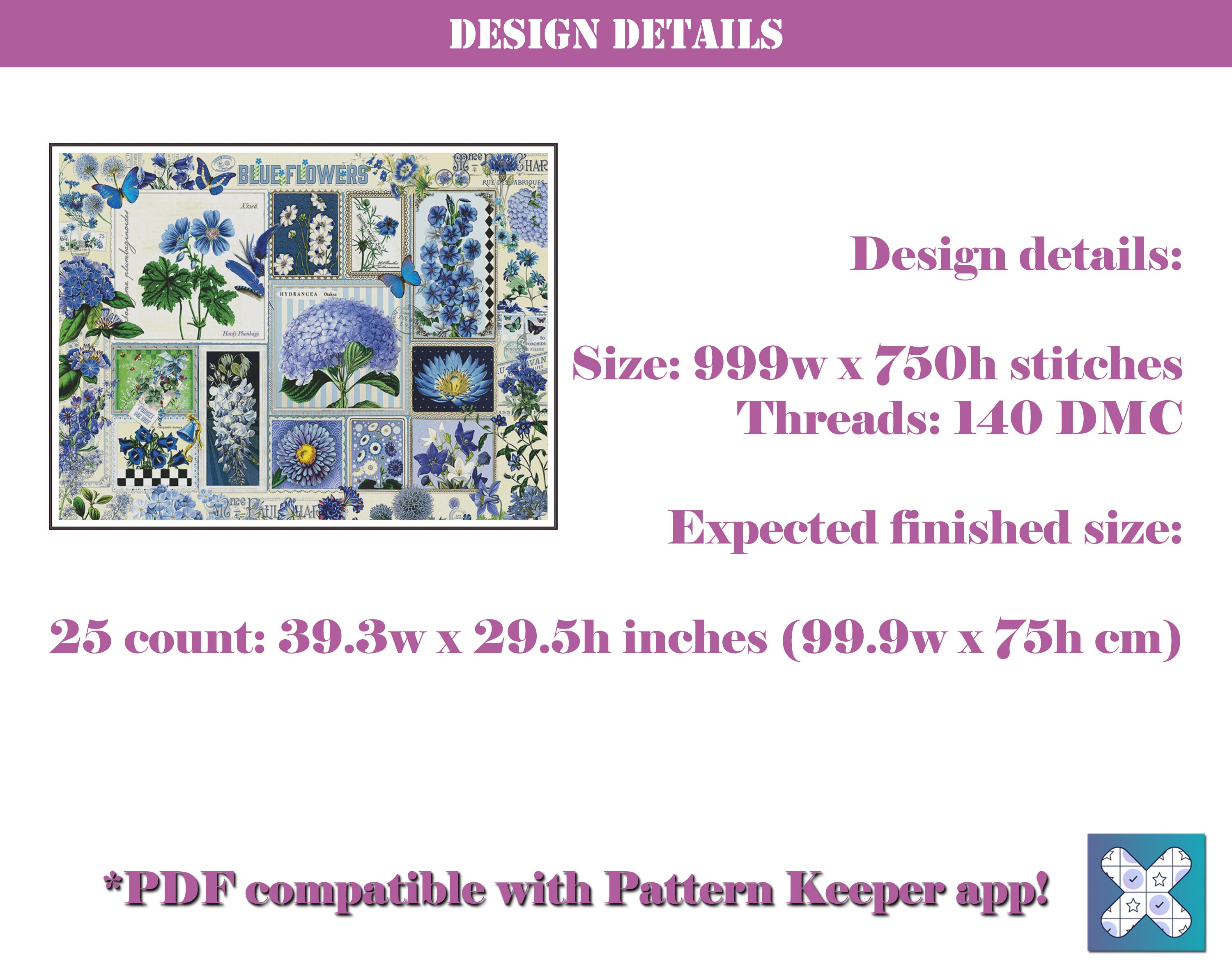 Floral Counted Cross Stitch Pattern Extra Large Cross Stitch Etsy