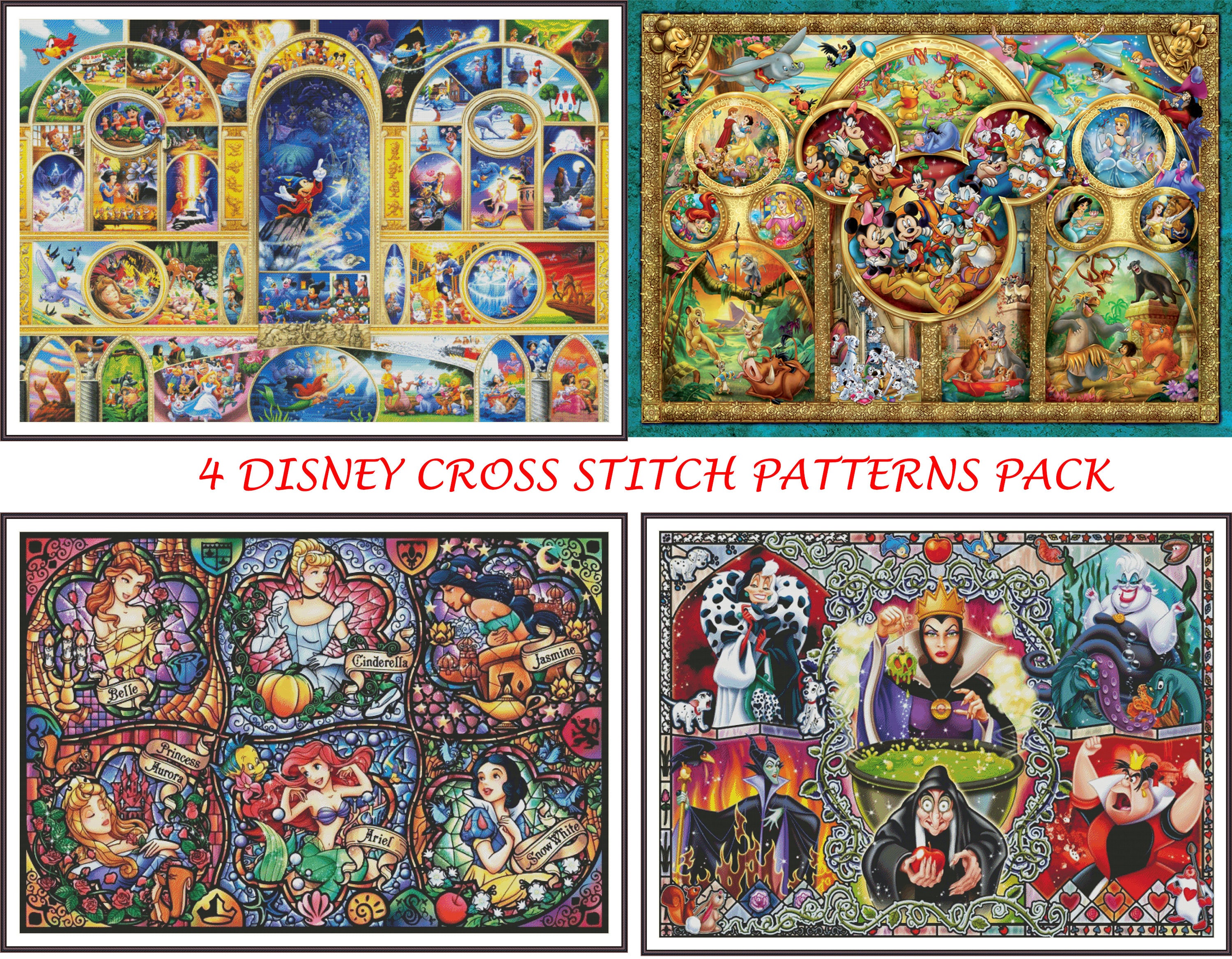 4 Disney Counted Cross Stitch Pattern Pack Large Cross | Etsy