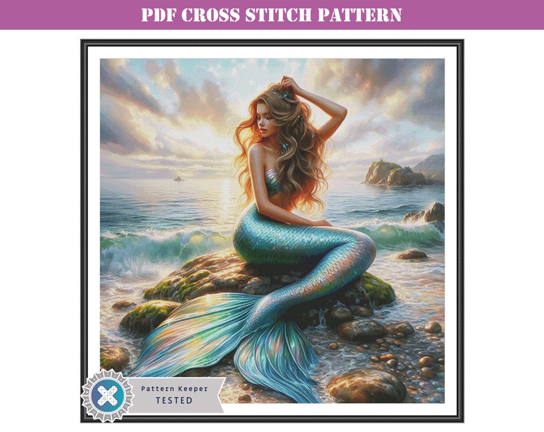 Whimsical Fantasy Mermaid Full Coverage Counted Cross Stitch Pattern