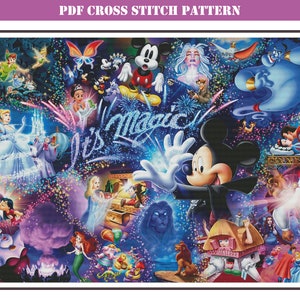Largest size high difficulty fantasy full coverage counted cross stitch pattern PDF compatible with Pattern Keeper. Cute modern design chart