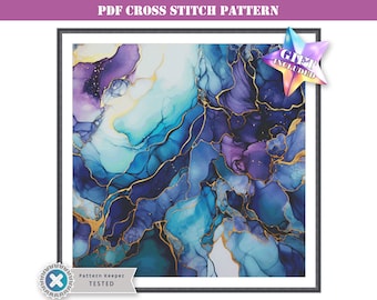 PDF counted cross stitch pattern - colorful abstract alcohol ink design. Printable digital download. Compatible Pattern Keeper app file.