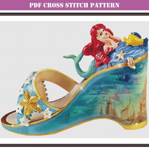 Mermaid cross stitch pattern PDF compatible with Pattern Keeper, Mermaid large cross stitch chart for DMC threads digital download