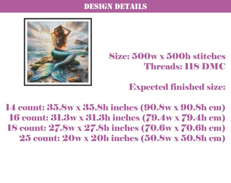 Whimsical Fantasy Mermaid Full Coverage Counted Cross Stitch Pattern