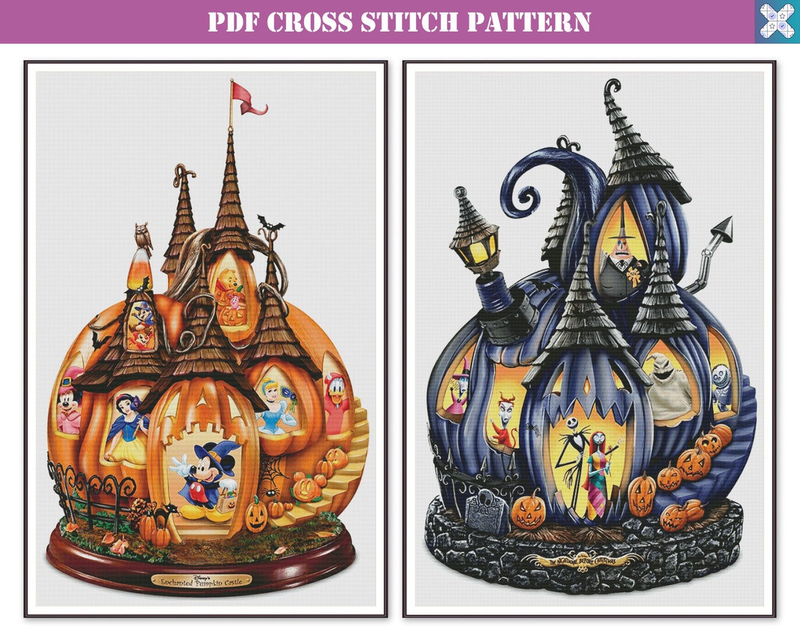 2 Disney Halloween Counted Cross Stitch Patterns Pack Large Etsy