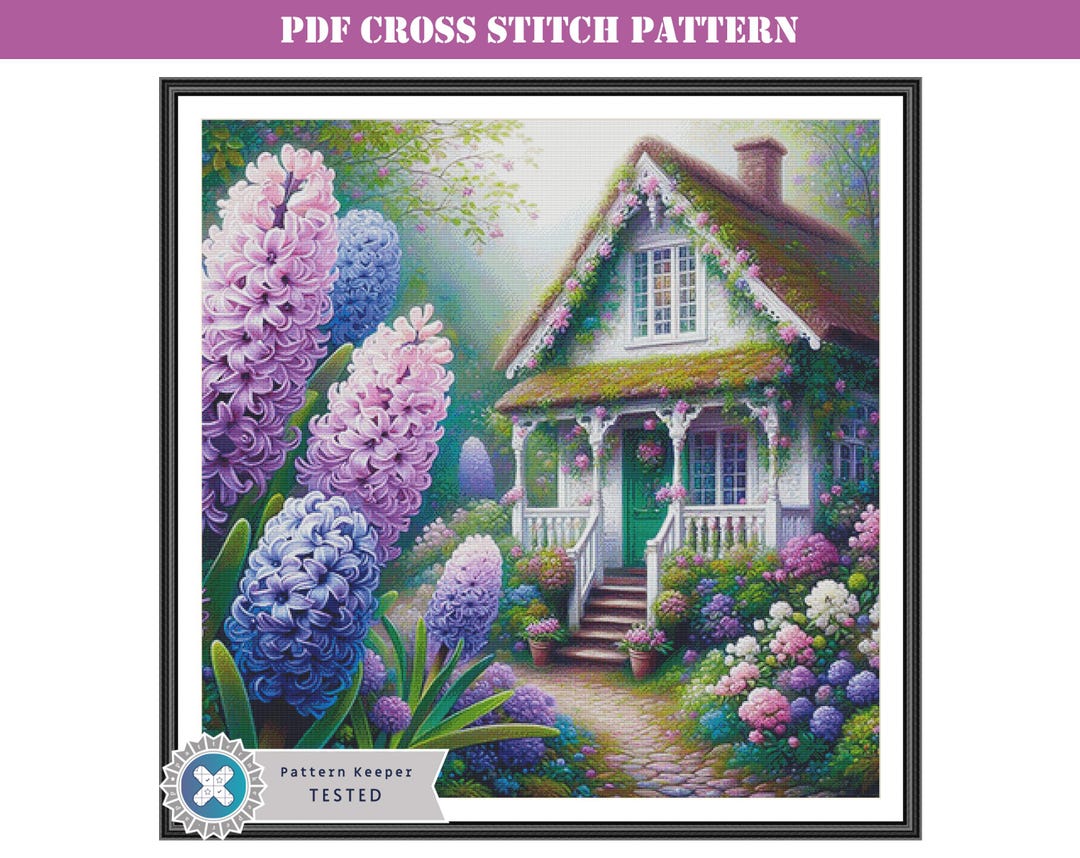 Spring Cottage With Hyacinths Counted Cross Stitch Pattern PDF Full ...