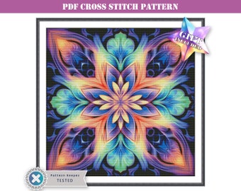 Floral fractal abstract full coverage modern counted counted cross stitch pattern  PDF to use with PK and Mark-up XR. Downloadable printable