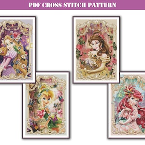 Bundle of 4 beautiful full coverage counted cross stitch patterns PDF compatible with Pattern Keeper app. Large modern cross stitch designs.