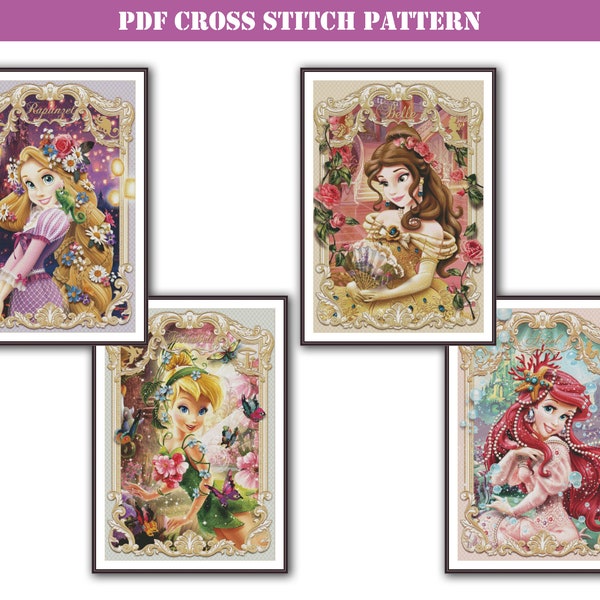 Bundle of 4 beautiful full coverage counted cross stitch patterns PDF compatible with Pattern Keeper app. Large modern cross stitch designs.