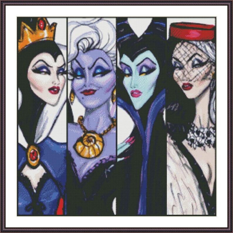 4 Cross Stitch Pattern Disney Villains Cross Stitch Design Etsy