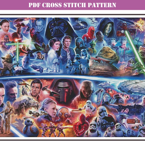 Largest full coverage counted cross stitch pattern digital printable PDF. Modern cross stitch design for advanced stitchers and movie lovers