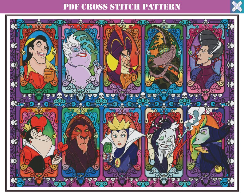 Disney Villains Counted Cross Stitch Pattern Extra Large Etsy