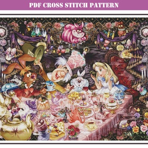 Largest size Alice  full coverage counted cross stitch pattern PDF compatible with Pattern Keeper app. Supersized chart