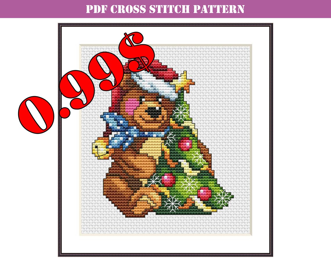 Cross Stitch Pattern Christmas Bear Cross Stitch New Year Etsy