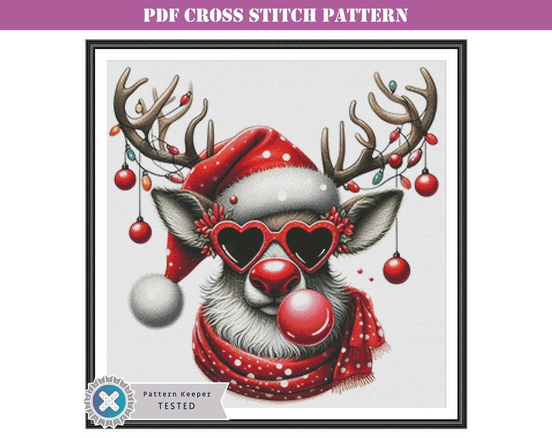 Cool Christmas Reindeer Counted Cross Stitch Pattern PDF Full Coverage ...