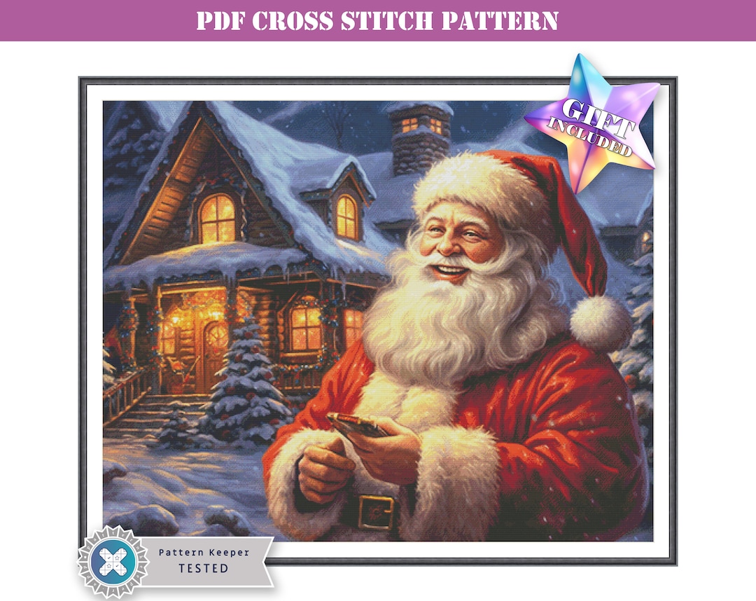 PDF Full Coverage Counted Cross Stitch Pattern Christmas Santa Claus ...