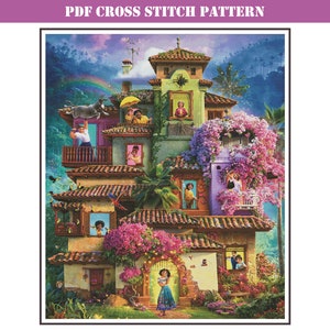 Full coverage maximum size cross stitch pattern PDF Pattern Keeper friendly, Large cross stitch chart cartoon heroes fantasy house landscape