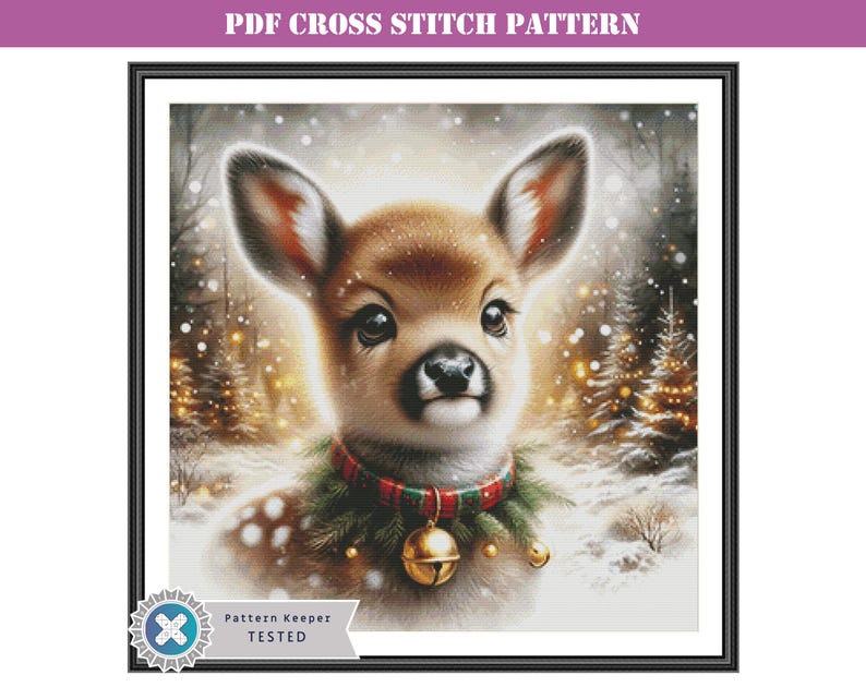 Christmas Baby Deer Counted Cross Stitch Pattern Full Coverage, Modern