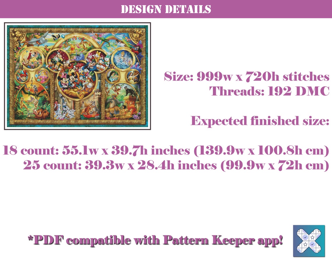 Disney Counted Cross Stitch Pattern Extra Large Cross Stitch Etsy