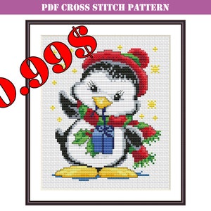 Cross Stitch Pattern Christmas Penguin | Cross Stitch New Year | Cute Cross Stitch | Cross Stitch Penguin | PDF Instant Download