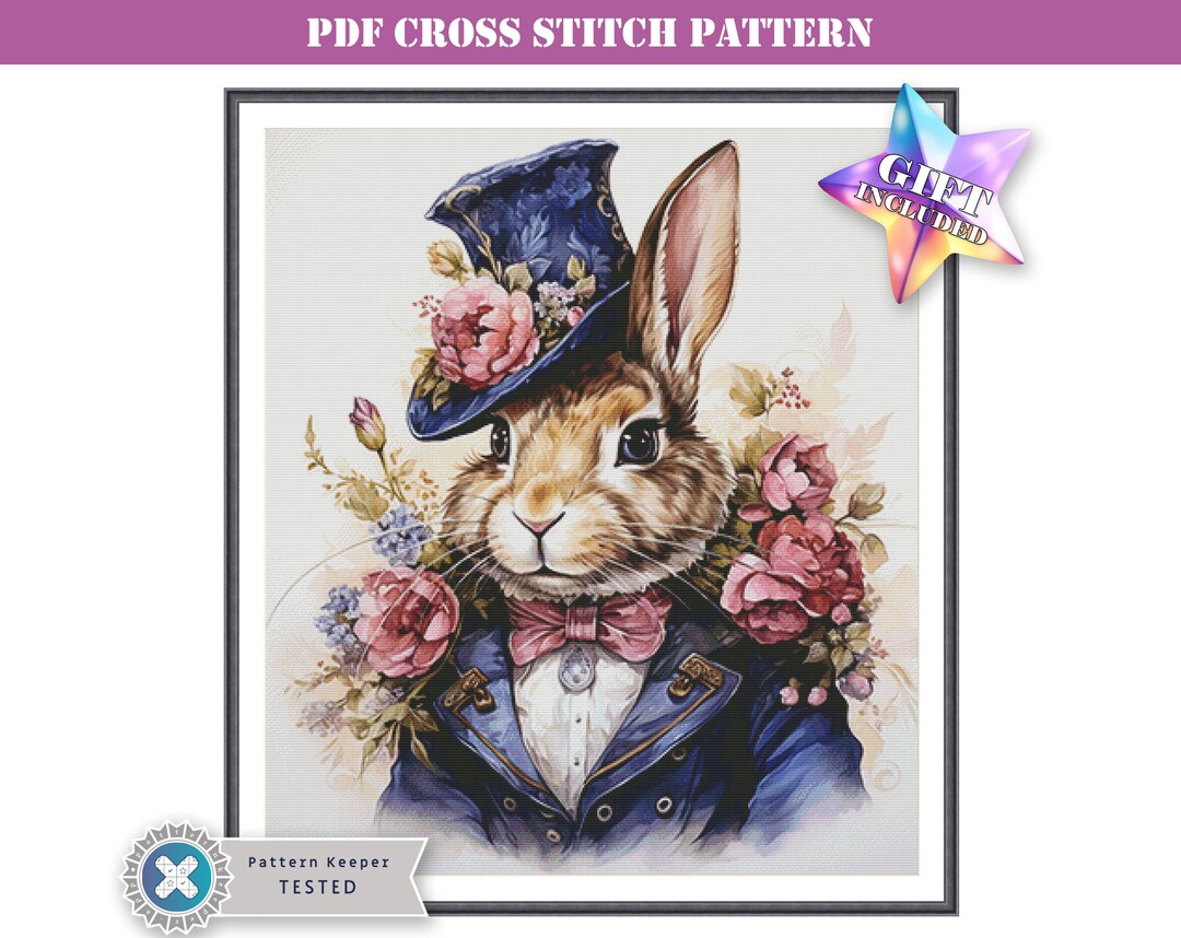 PDF Counted Cross Stitch Pattern Victorian Rabbit Gentleman. Printable ...