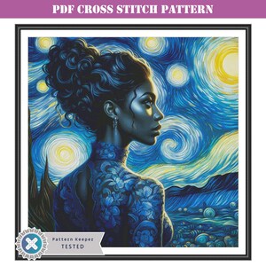 Starry Night Woman Cross Stitch Pattern PDF Full Coverage, Printable ...