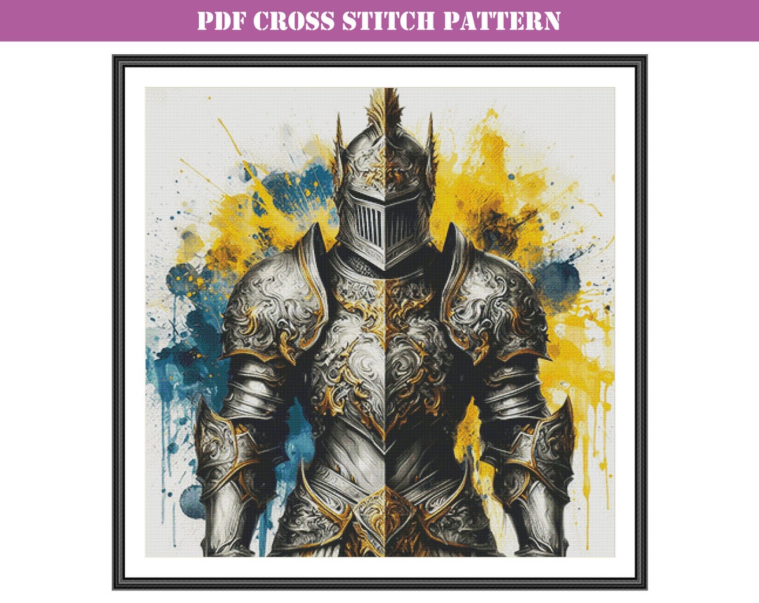 Buy Medieval Warrior in Full Armor Cross Stitch Pattern - Full Coverage ...