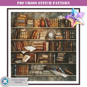 Cross Stitch Pattern Books | Bookshelf Cross Stitch Pattern | Modern Cross Stitch Chart | Cross Stitch PDF | Instant Download