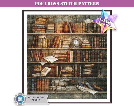 Bookshelf Cross Stitch Pattern Books Cross Stitch Chart Counted Cross  Stitch Project Modern Cross Stitch PDF 