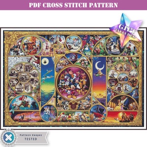 Supersized cartoon collage full coverage cross stitch pattern PDF digital download. High difficulty chart for advanced stitchers