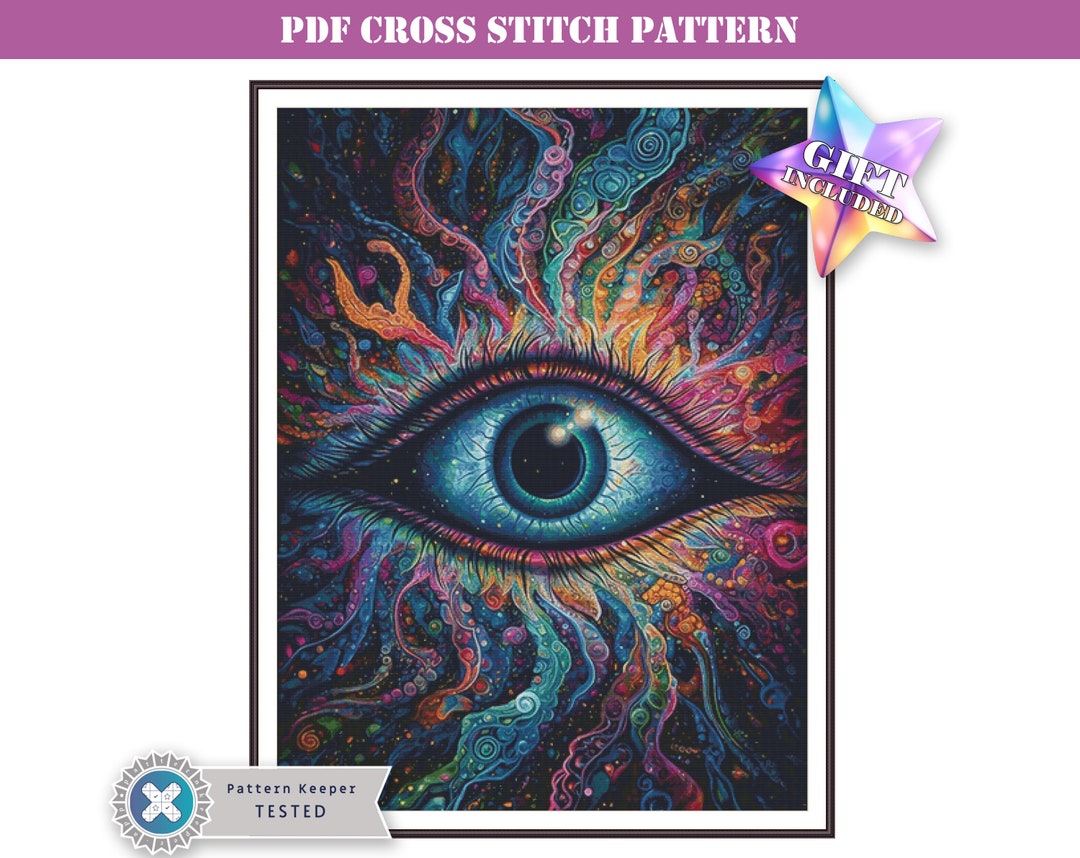 Psychedelic Cosmic Eye Digital Download Large Colorful Cross Stitch