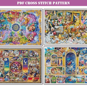 Bundle of 4 amazing supersized full coverage counted cross stitch patterns PDF compatible with Pattern Keeper. Modern high difficulty design