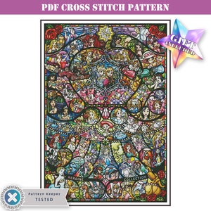 Supersized cute collage full coverage counted cross stitch pattern PDF compatible with Pattern Keeper app. High difficulty modern design.