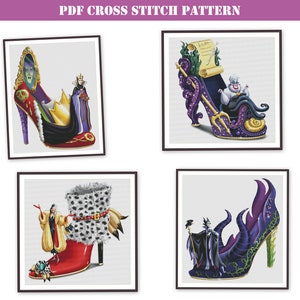 Bundle of 4 cool glamorous high heel cross stitch pattern PDF compatible with Pattern Keeper app. Gift for cross stitch lover friend