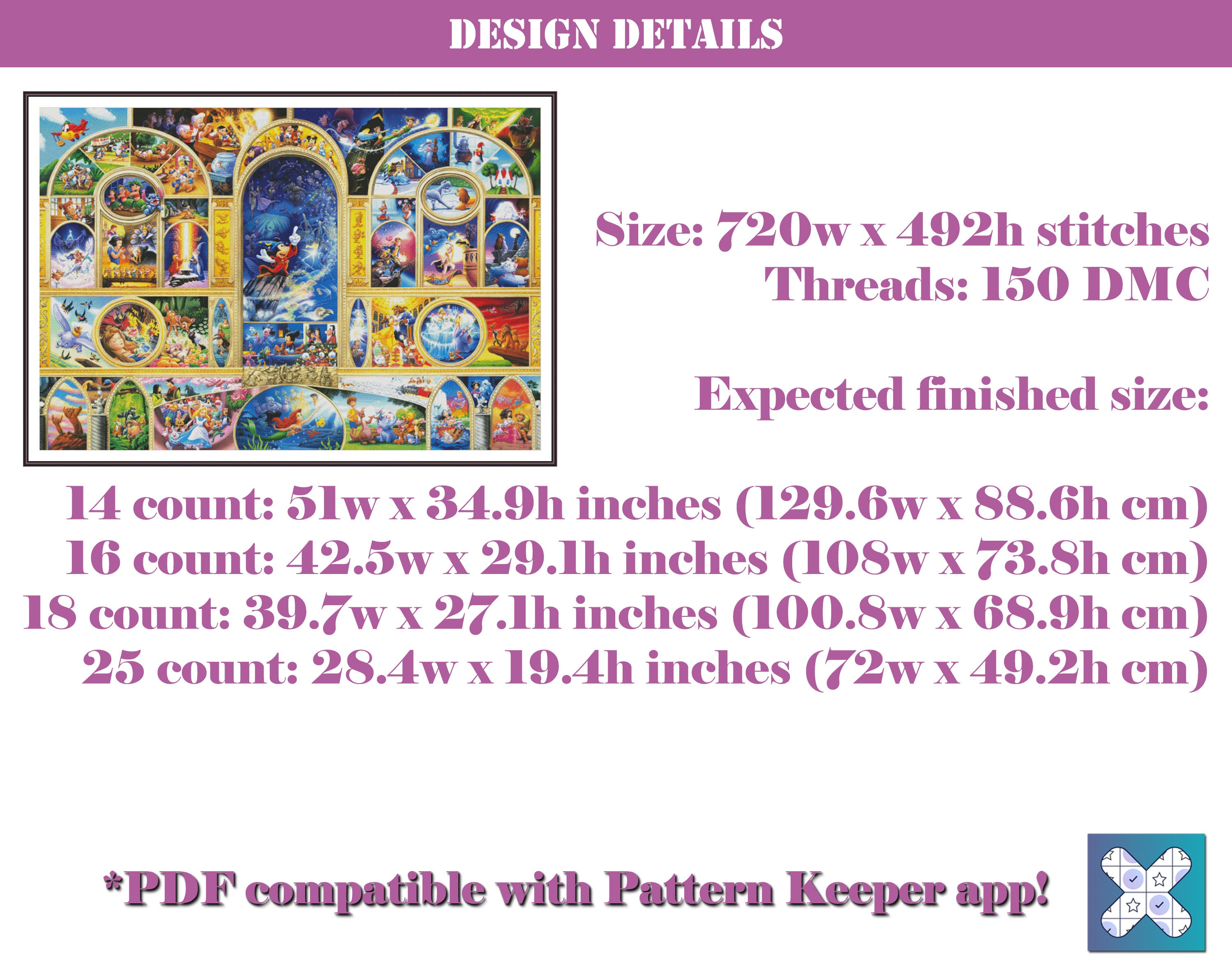 4 Disney Counted Cross Stitch Pattern Pack Large Cross Etsy