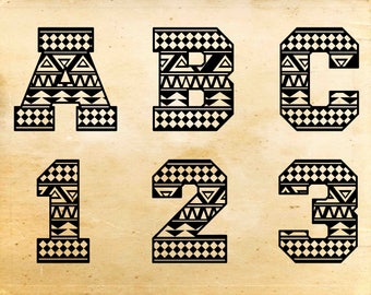 Aztec font svg, Aztec monogram, Aztec letters, Tribal font, Aztec alphabet svg, Tribal letters, Files for Cricut, Files for Silhouette Cameo