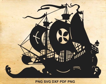 Ship svg, Sail ship silhouette svg, Ship clip art, Boat svg, Pirate ship svg, Digital files for Silhouette Cricut, Svg Dxf Pdf Png Eps