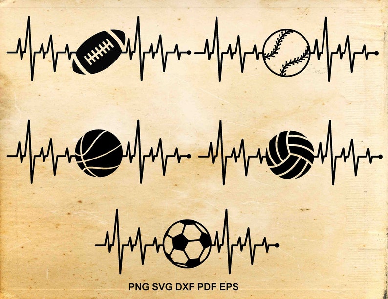 Heartbeat svg Sports clipart Heartbeat Sport Ball svg Etsy