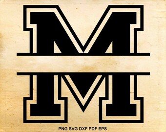 Split monogram svg, Varsity font, Split letter svg,  Alphabet, Cut files for Cricut, Files for Silhouette Cameo, eps dxf png svg pdf