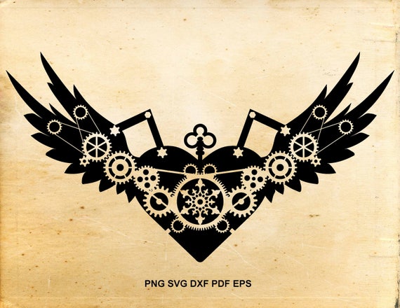 Steampunk svg files clipart, Heart svg design, Wings svg file, Cut files for Silhouette Cameo, Files for Cricut, Cuttable file