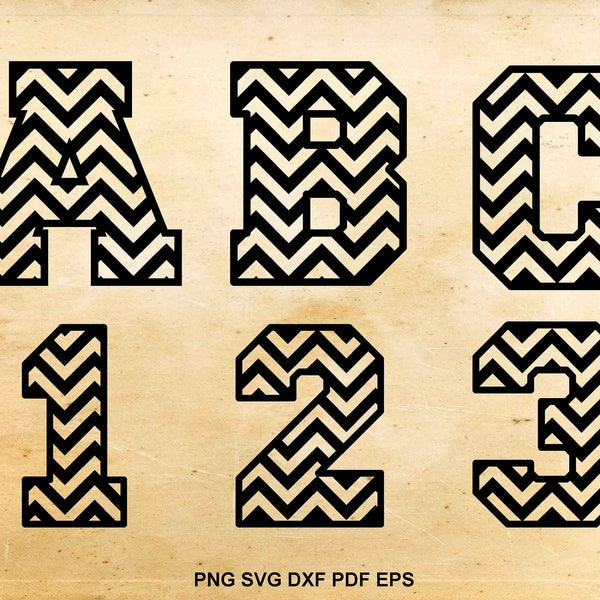 Chevron polices svg, monogramme de Chevron, lettres de Chevron, numéros de Chevron, Chevron alphabet svg, fichiers pour Cricut, coupe pour Silhouette Cameo