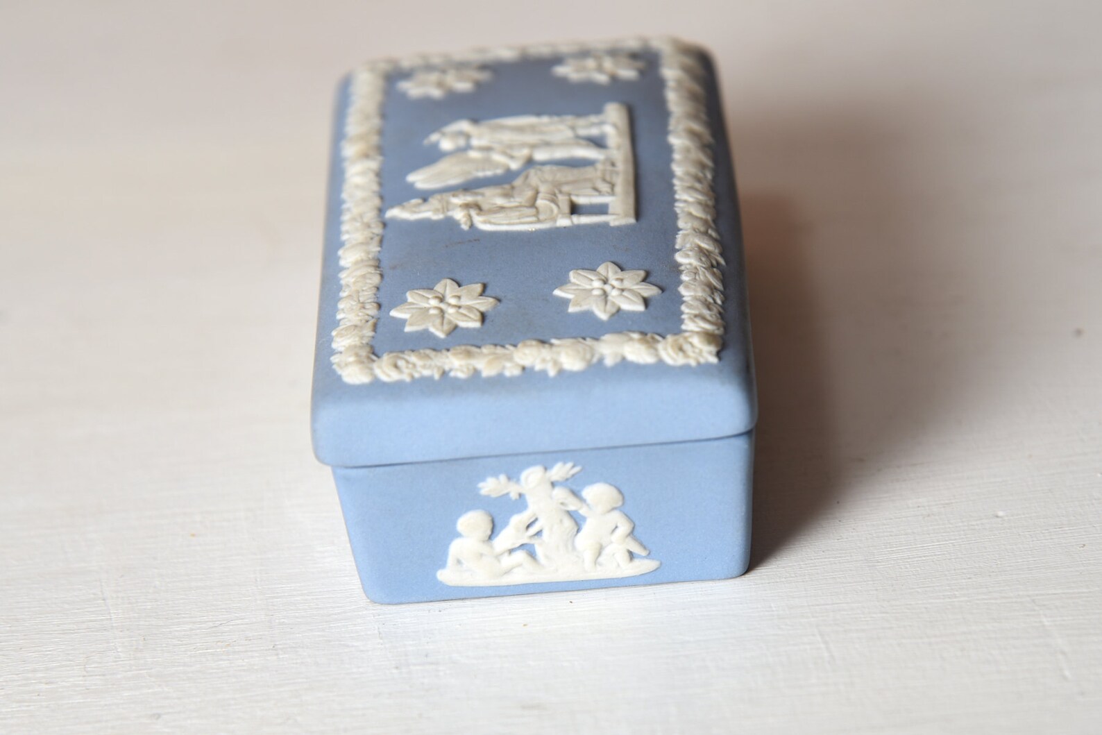 Vintage Wedgwood Trinket BoxBlue and White Jasperware Etsy