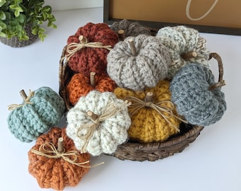 Crochet Pumpkins, Fall Home Decoration, Farmhouse Décor, Harvest, Rustic Handmade Pumpkins, Knit Yarn Pumpkin, Stuffed Pumpkin, Autumn