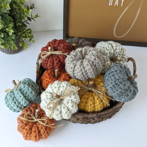 Crochet Pumpkins, Fall Home Decoration, Farmhouse Décor, Harvest, Rustic Handmade Pumpkins, Knit Yarn Pumpkin, Stuffed Pumpkin, Autumn